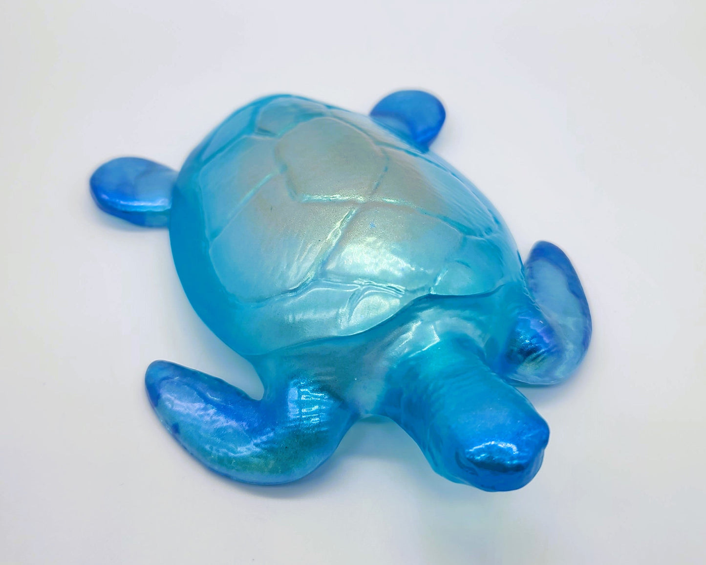 Resin Sea Turtle Figurine - Made w/ Blue Seaglass/Seashells