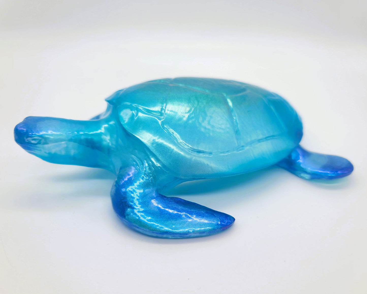 Resin Sea Turtle Figurine - Made w/ Blue Seaglass/Seashells