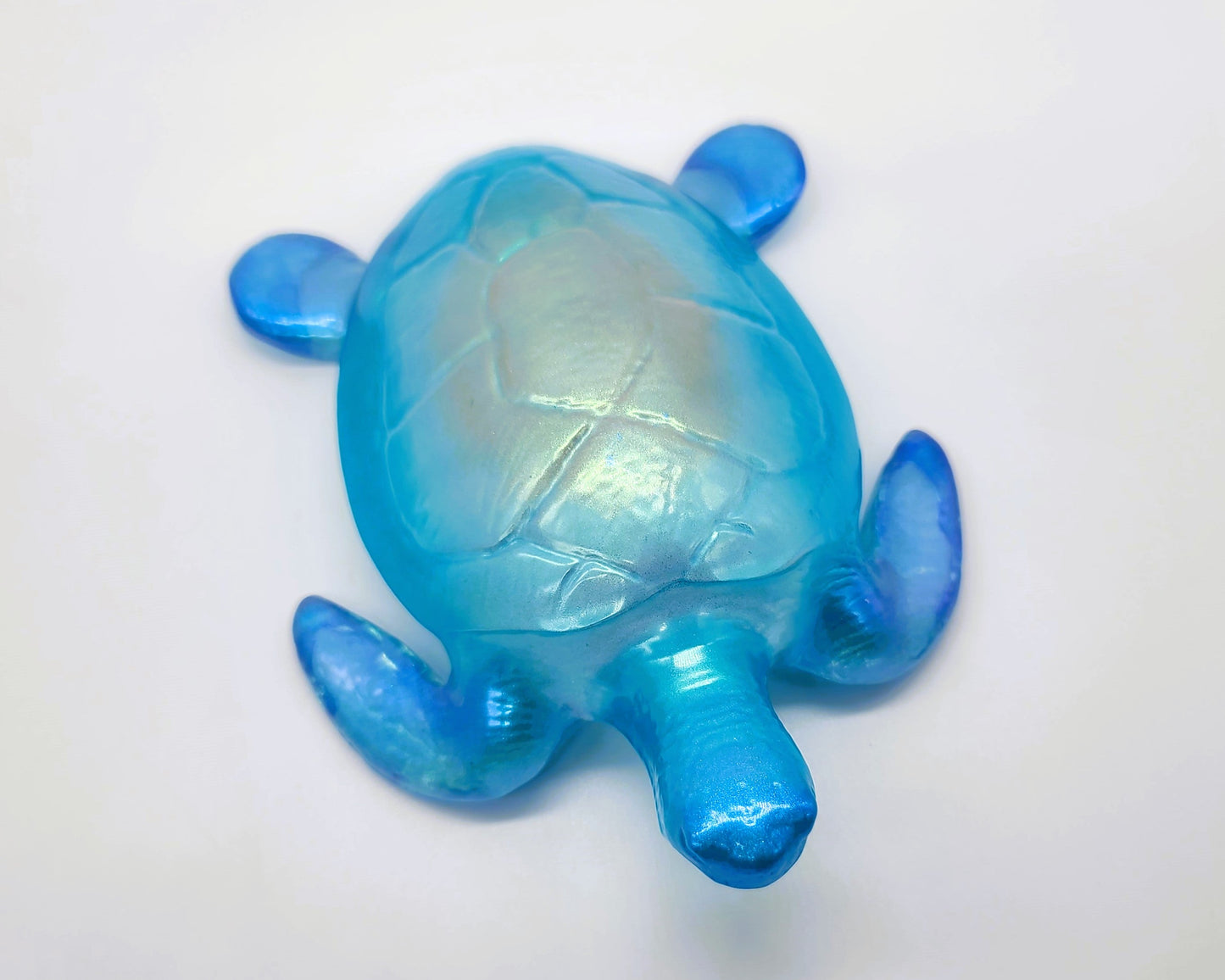 Resin Sea Turtle Figurine - Made w/ Blue Seaglass/Seashells