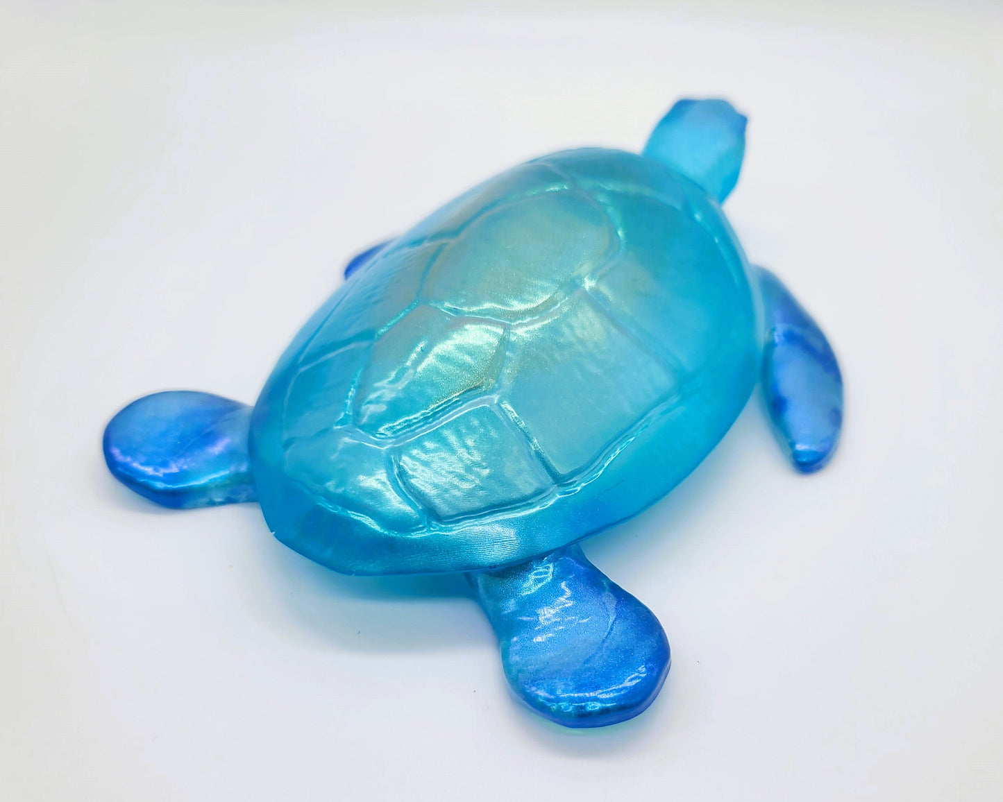Resin Sea Turtle Figurine - Made w/ Blue Seaglass/Seashells