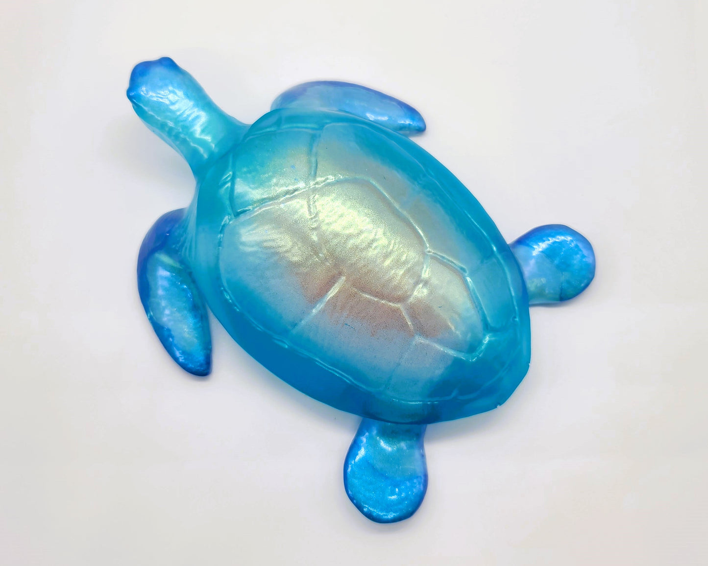 Resin Sea Turtle Figurine - Made w/ Blue Seaglass/Seashells