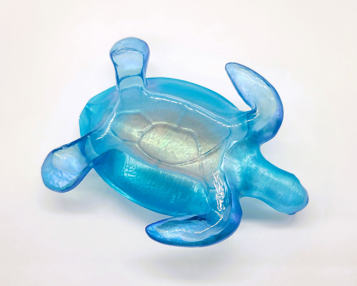 Resin Sea Turtle Figurine - Made w/ Blue Seaglass/Seashells