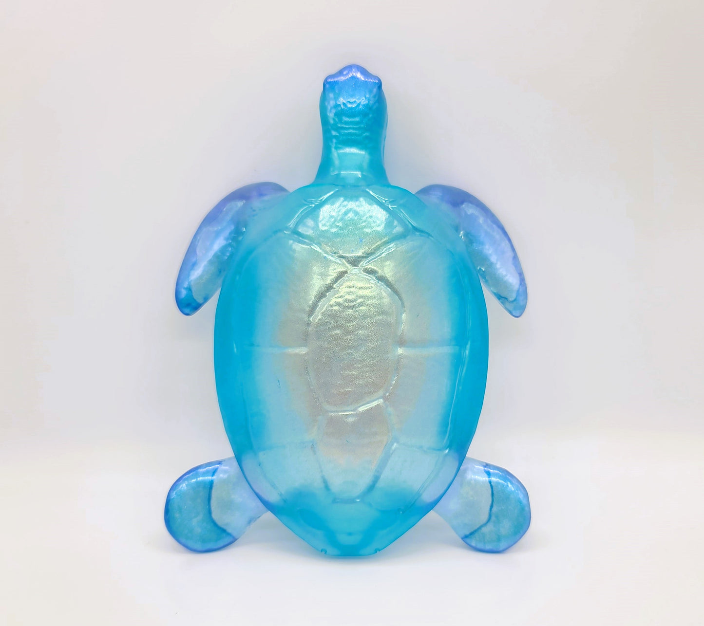 Resin Sea Turtle Figurine - Made w/ Blue Seaglass/Seashells