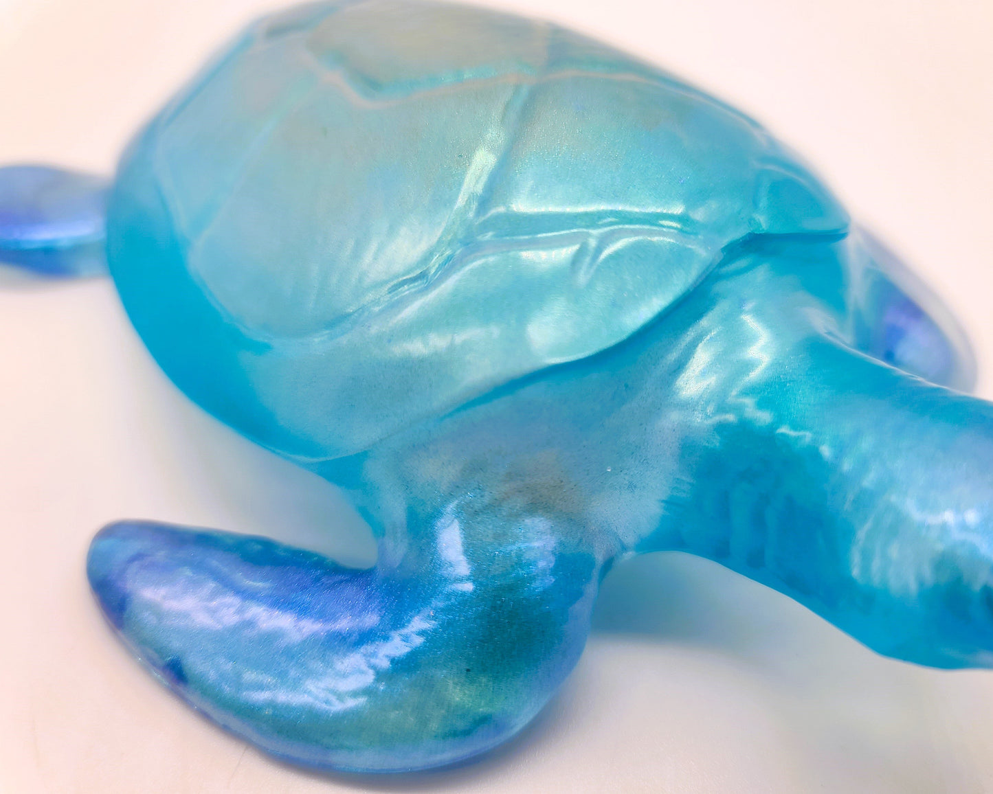 Resin Sea Turtle Figurine - Made w/ Blue Seaglass/Seashells