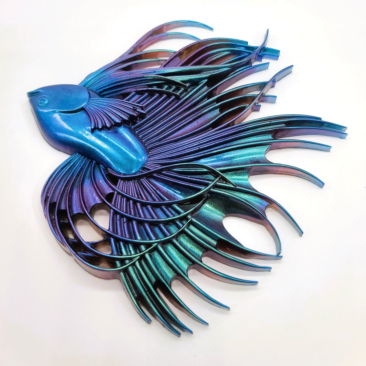 6" Betta Fish Wall Art - Holographic Color Shift Resin