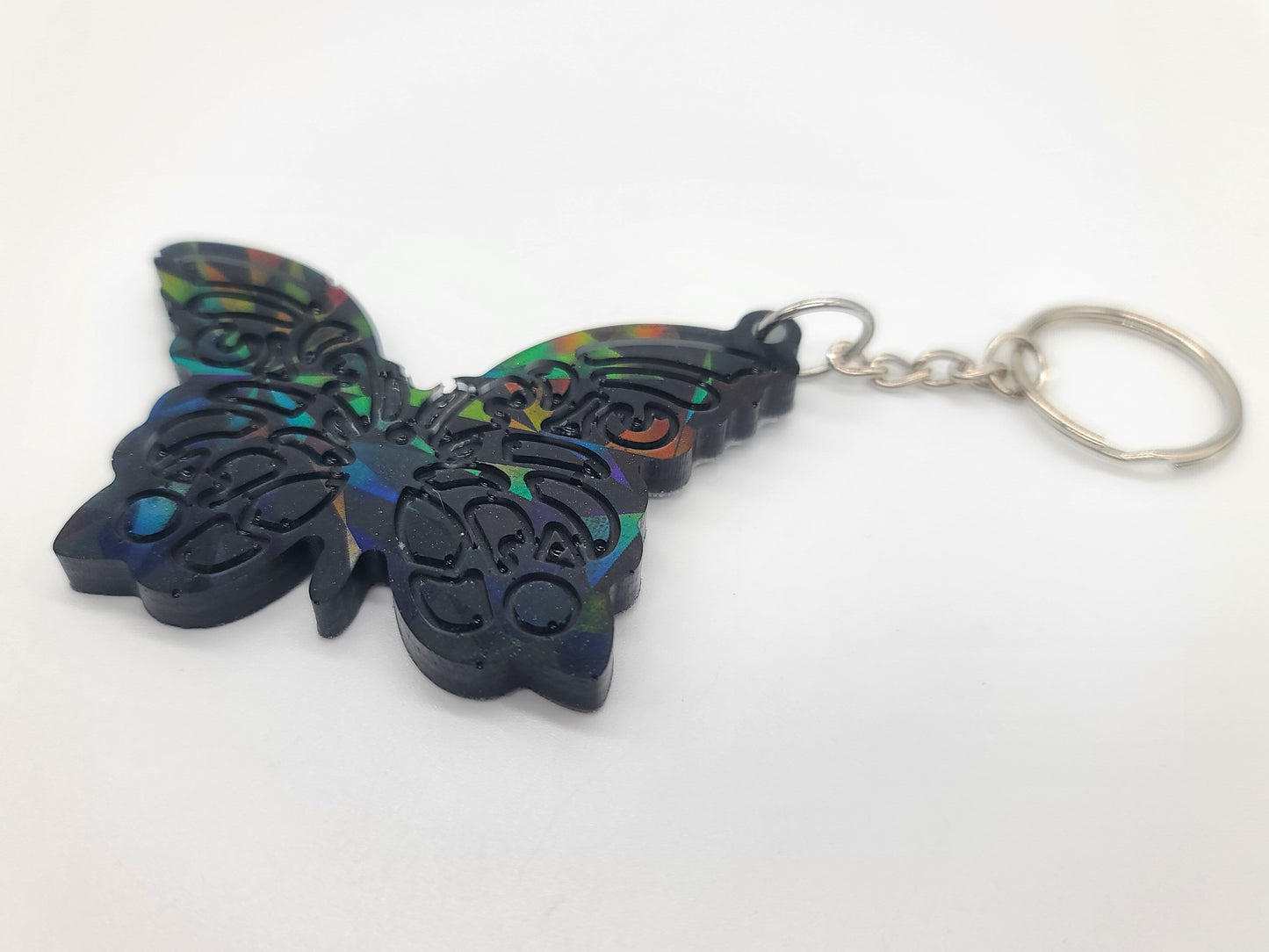 Holographic Resin Black Butterfly Key Chain