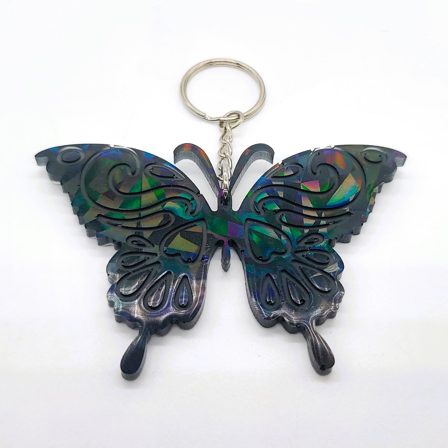 Holographic Resin Black Butterfly Key Chain