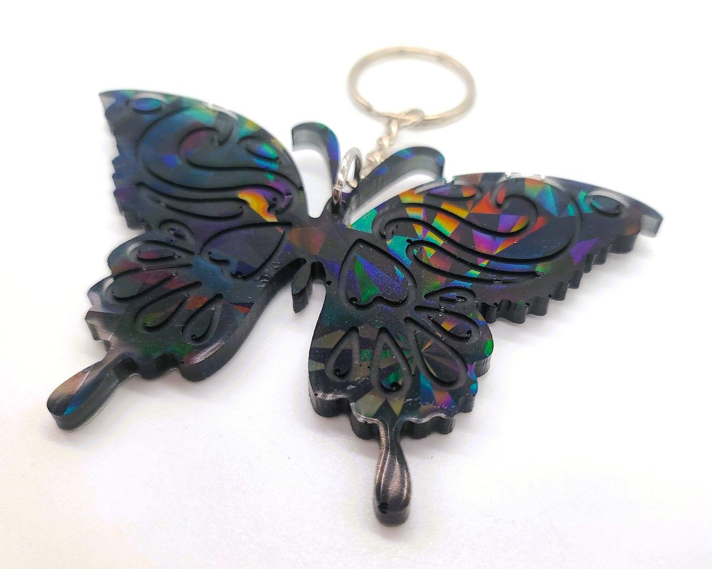 Holographic Resin Black Butterfly Key Chain