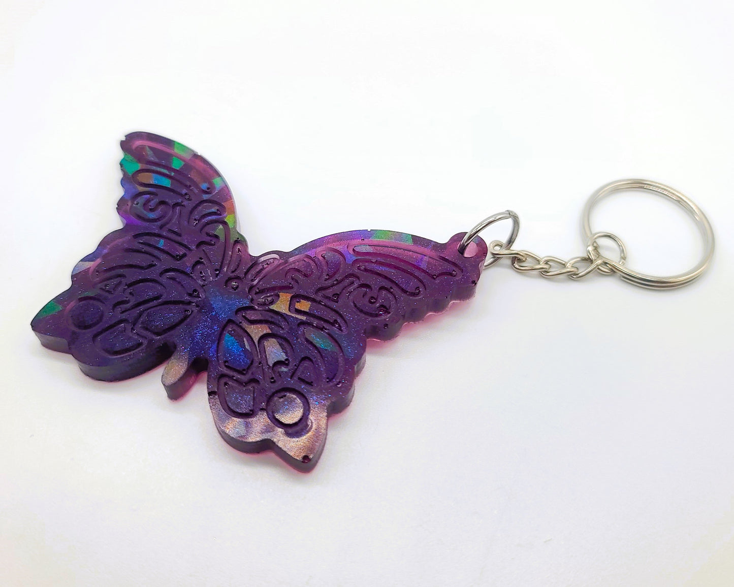 Holographic Resin Purple Butterfly Key Chain