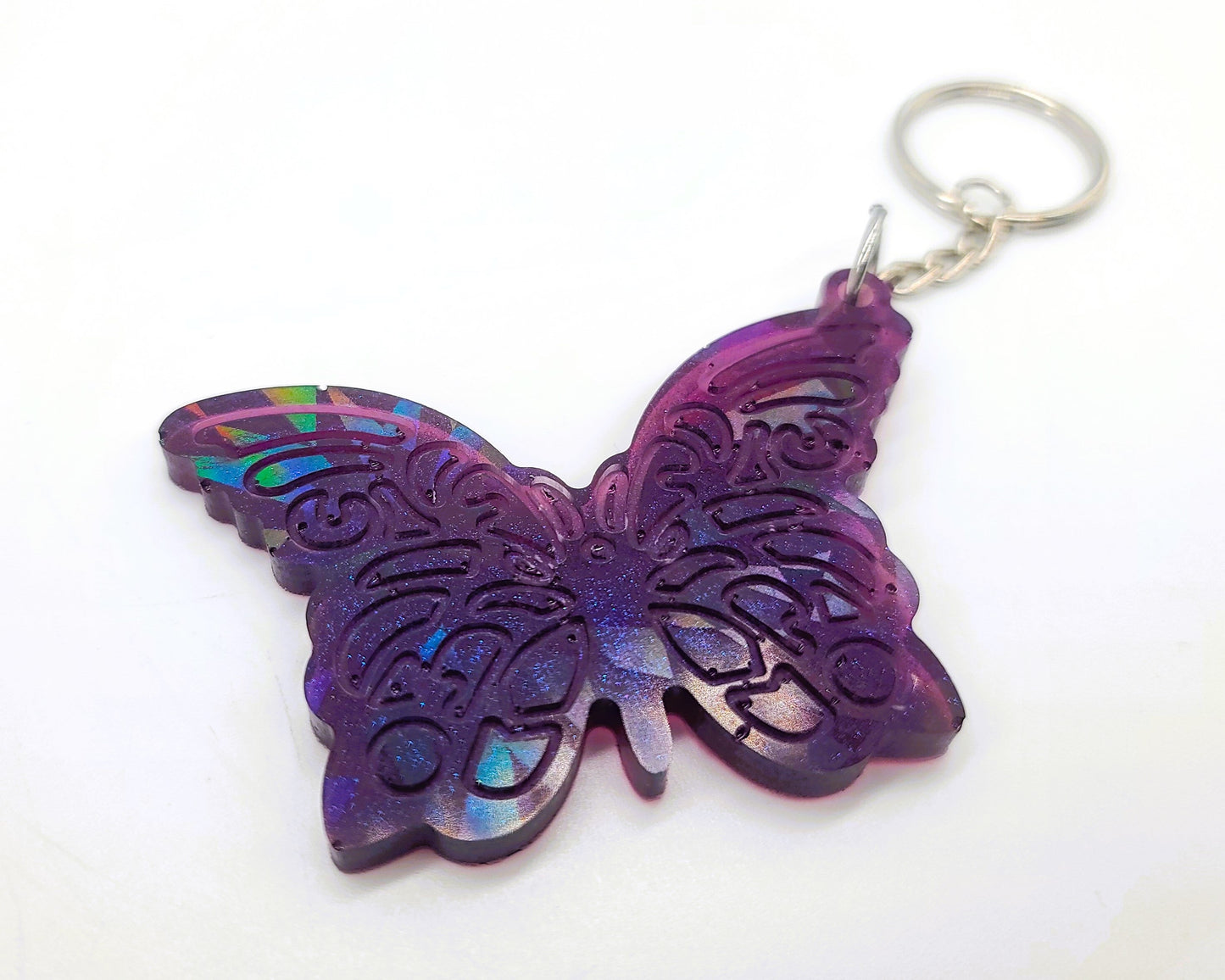 Holographic Resin Purple Butterfly Key Chain