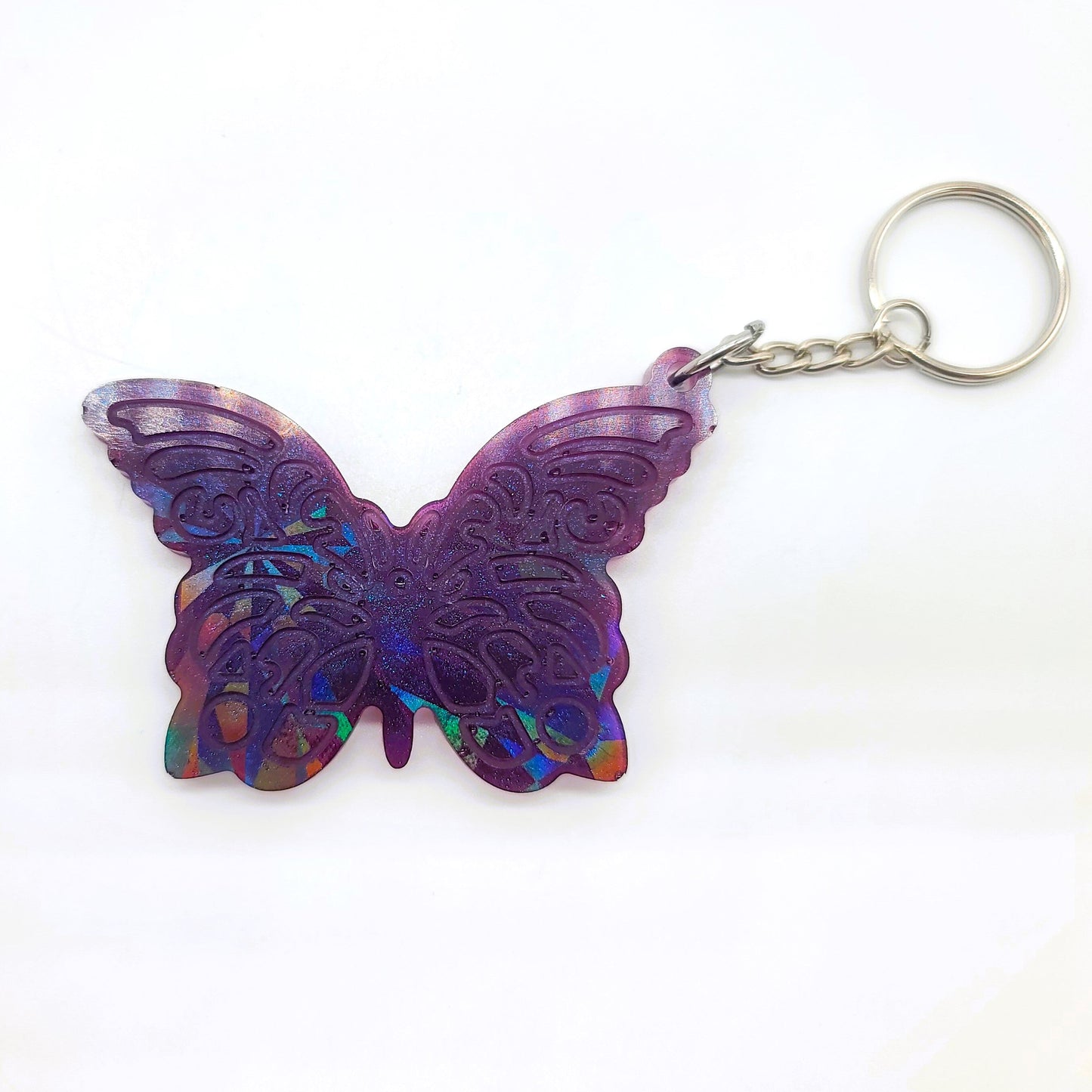 Holographic Resin Purple Butterfly Key Chain