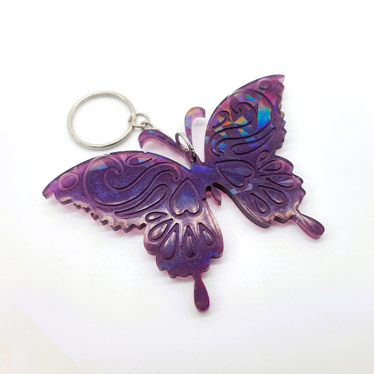 Holographic Resin Purple Butterfly Key Chain