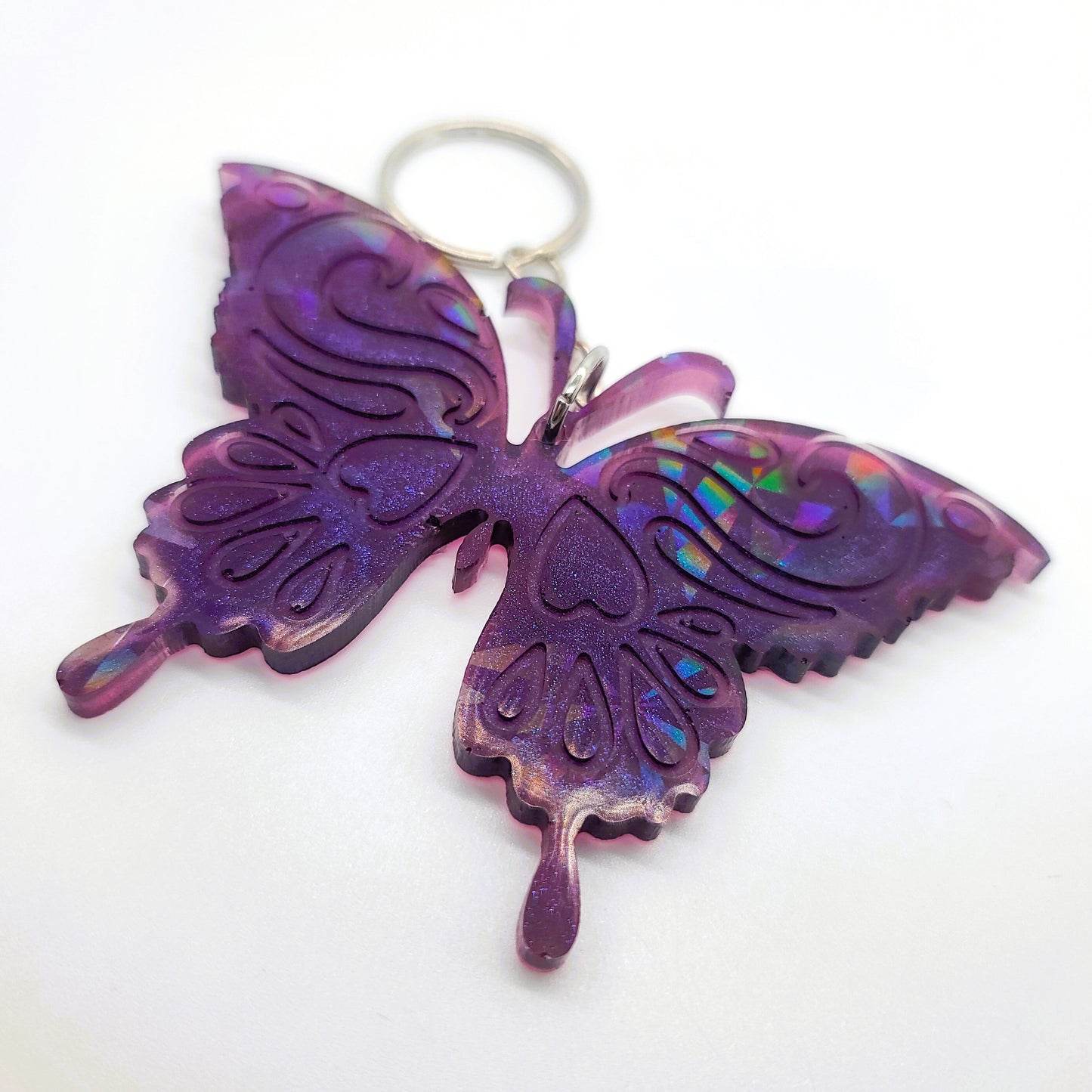 Holographic Resin Purple Butterfly Key Chain