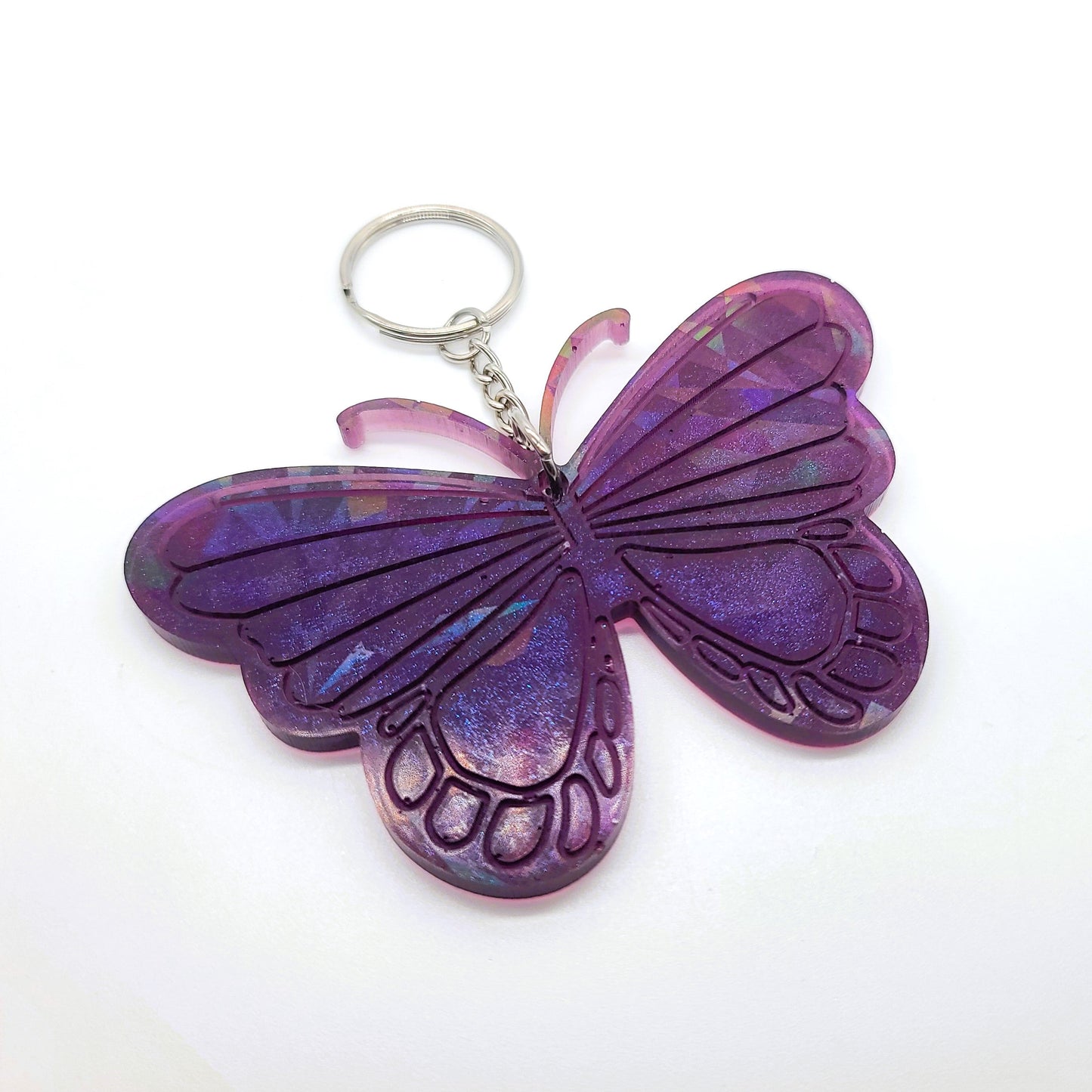 Holographic Resin Purple Butterfly Key Chain
