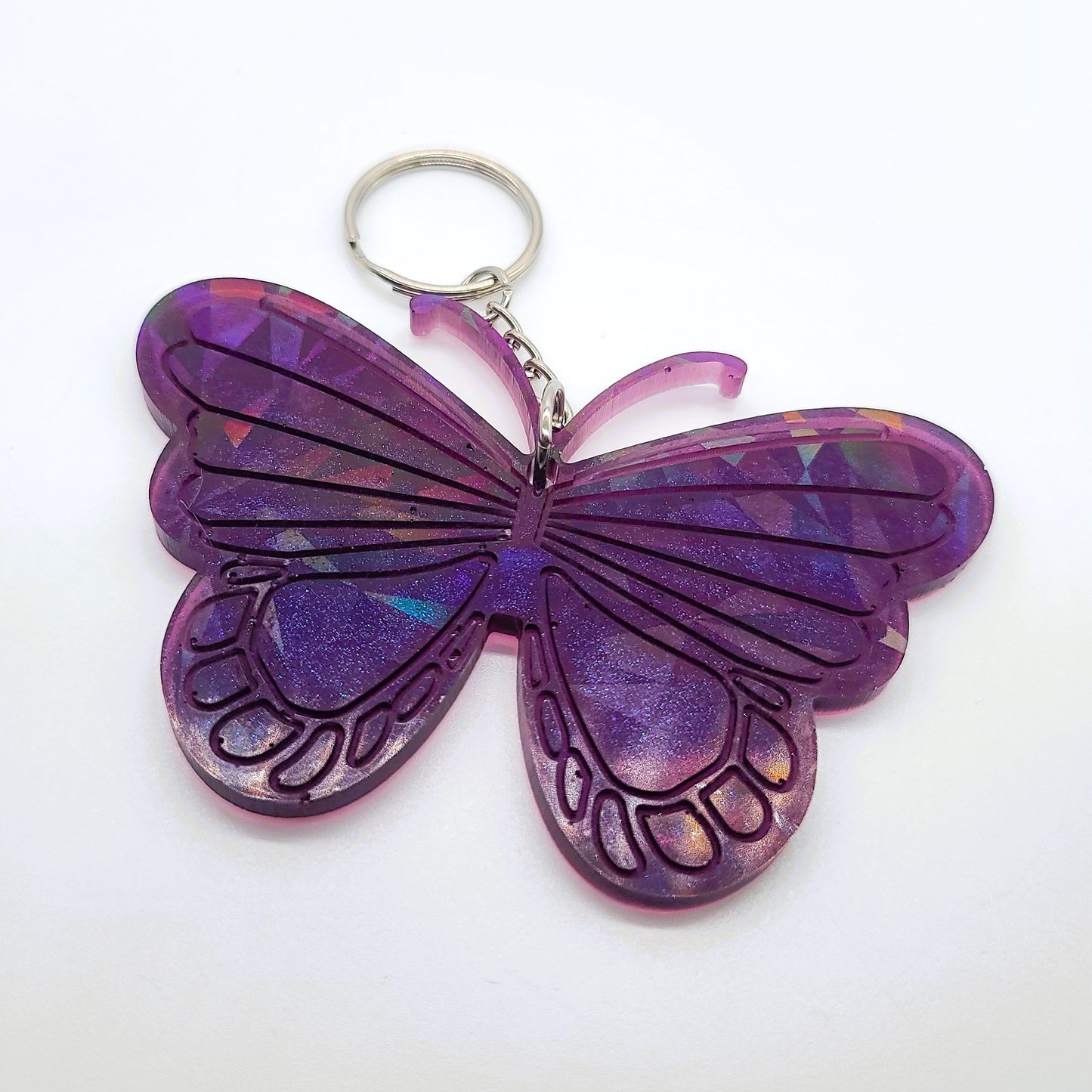 Holographic Resin Purple Butterfly Key Chain