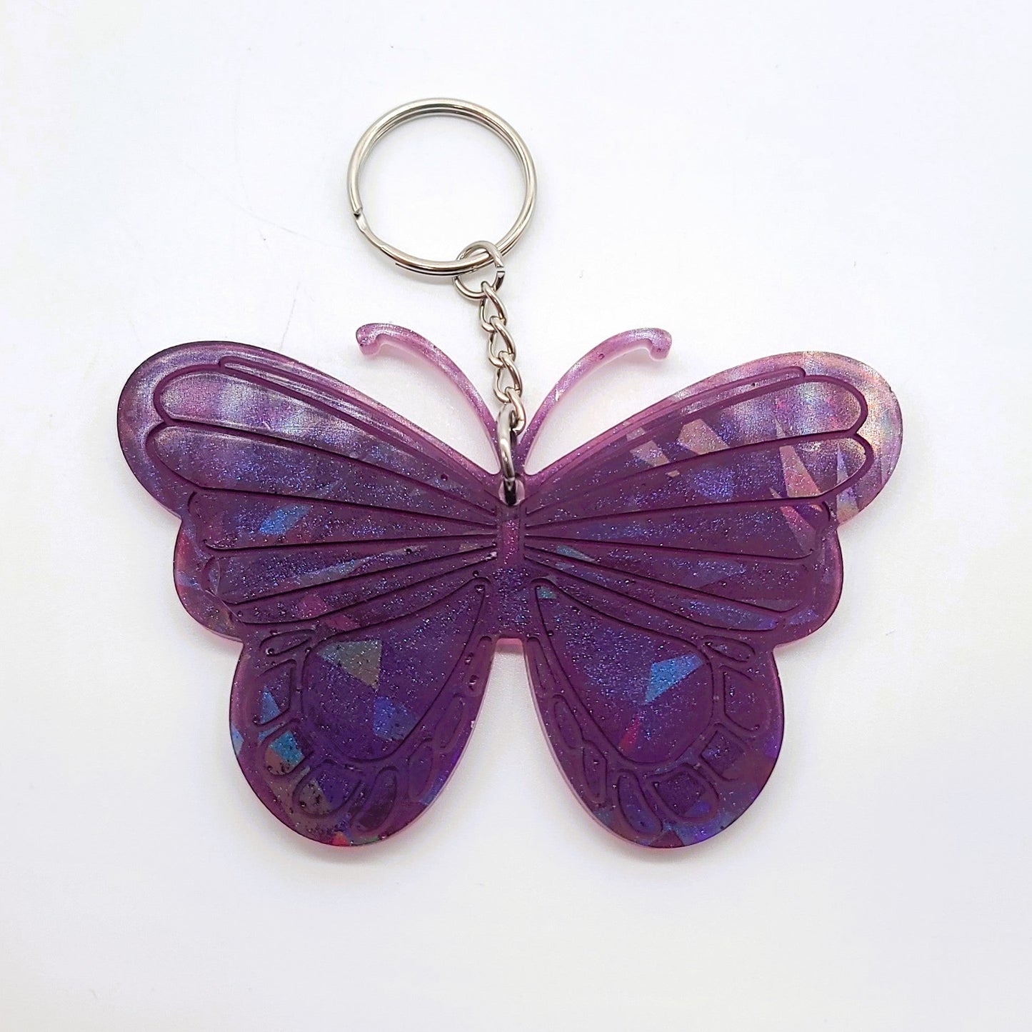 Holographic Resin Purple Butterfly Key Chain