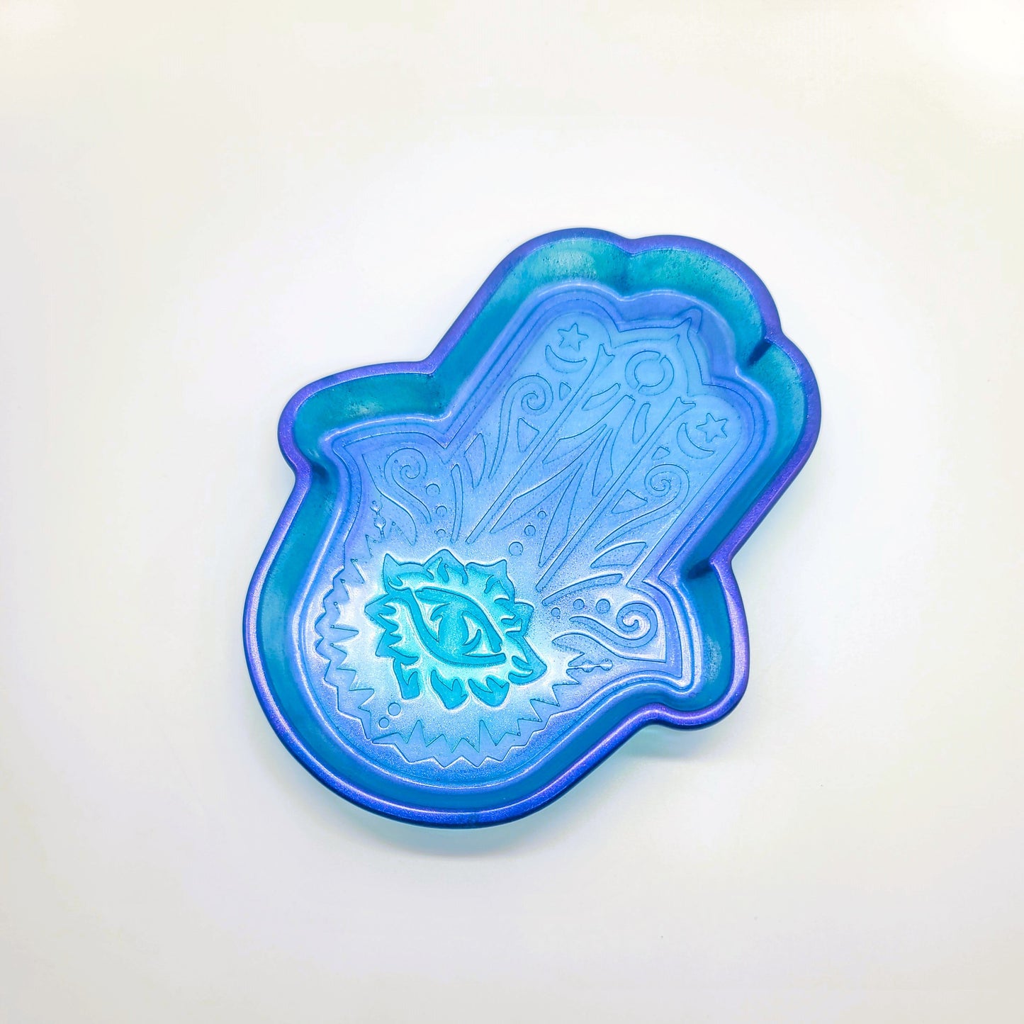 Hamsa Hand Trinket Dish - Made with Resin & Color-Shift Mica