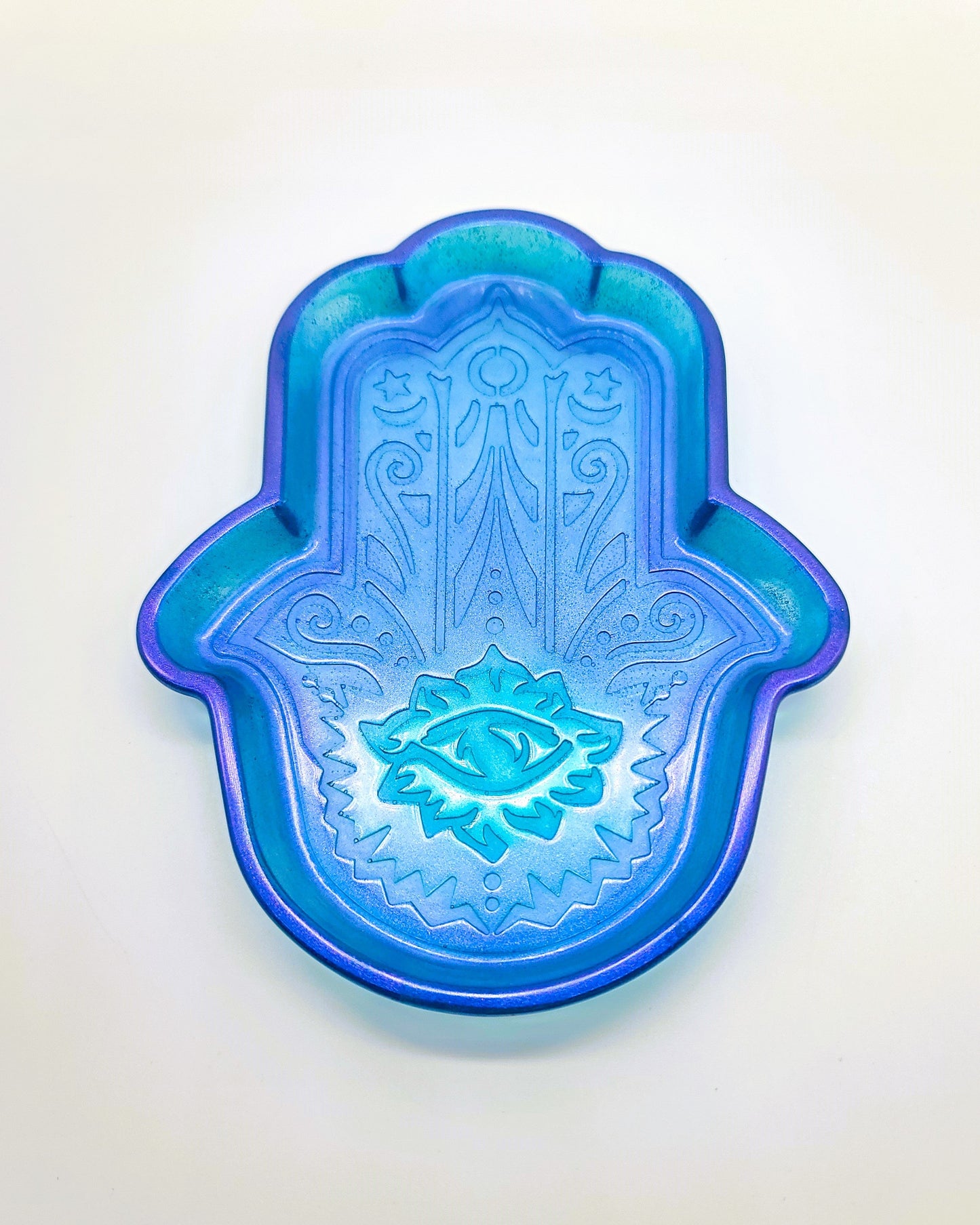 Hamsa Hand Trinket Dish - Made with Resin & Color-Shift Mica