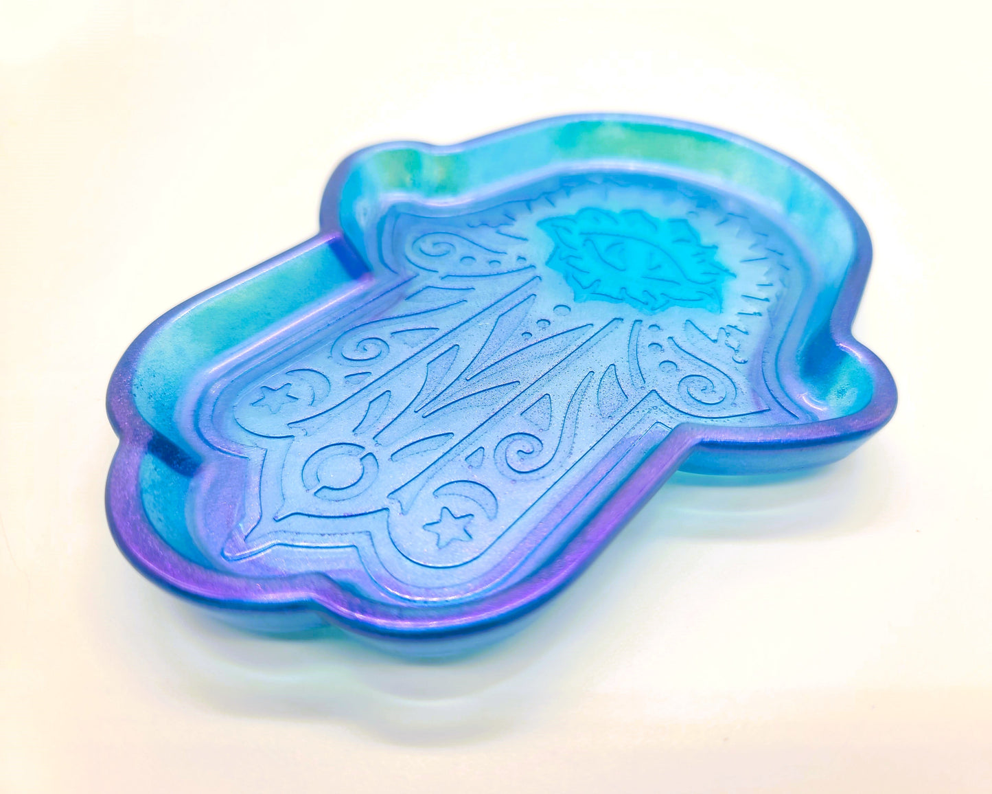 Hamsa Hand Trinket Dish - Made with Resin & Color-Shift Mica