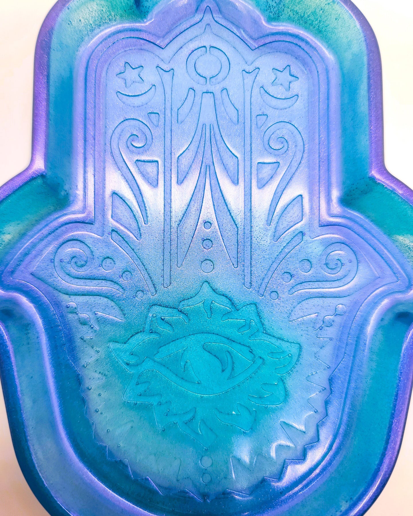 Hamsa Hand Trinket Dish - Made with Resin & Color-Shift Mica