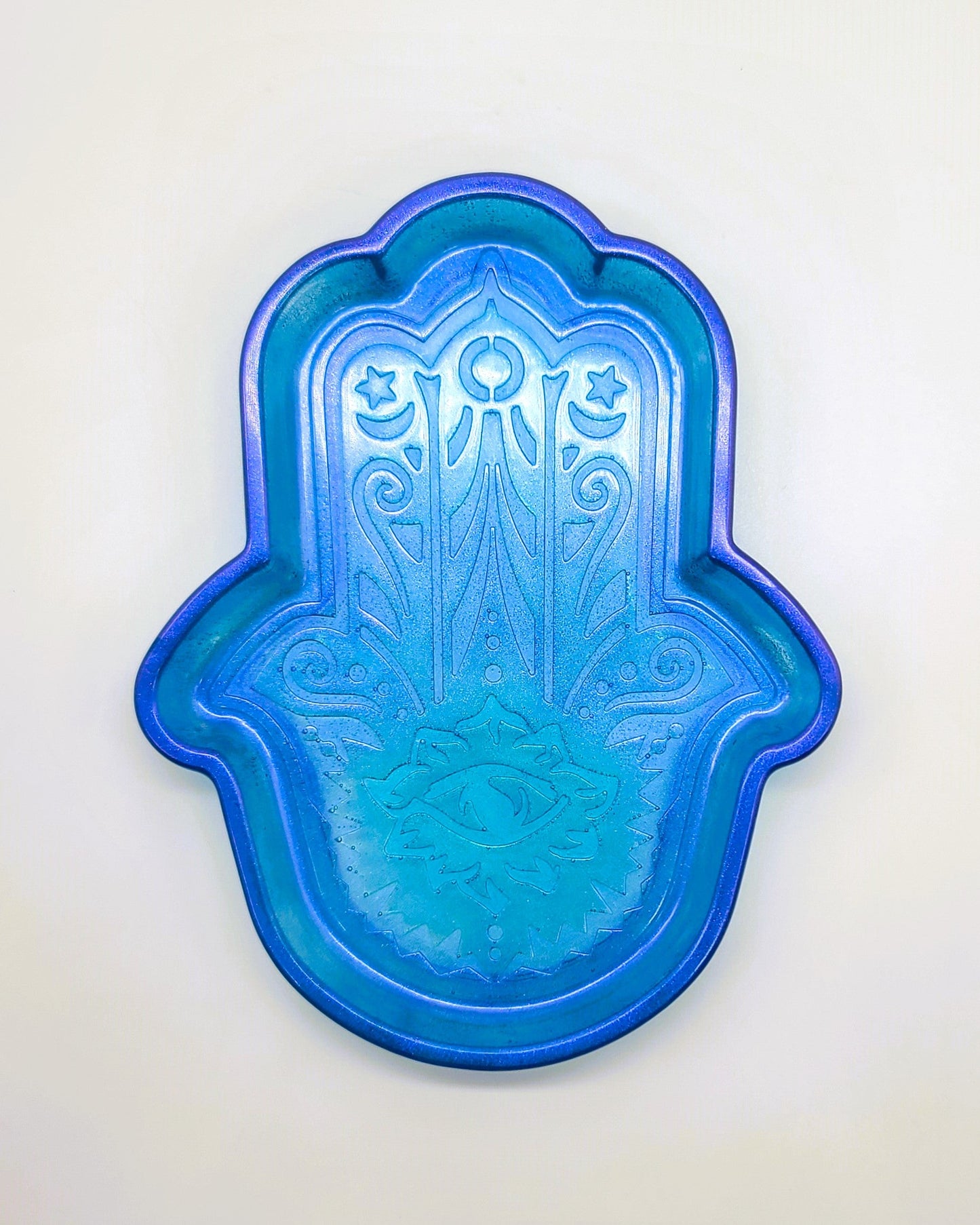 Hamsa Hand Trinket Dish - Made with Resin & Color-Shift Mica