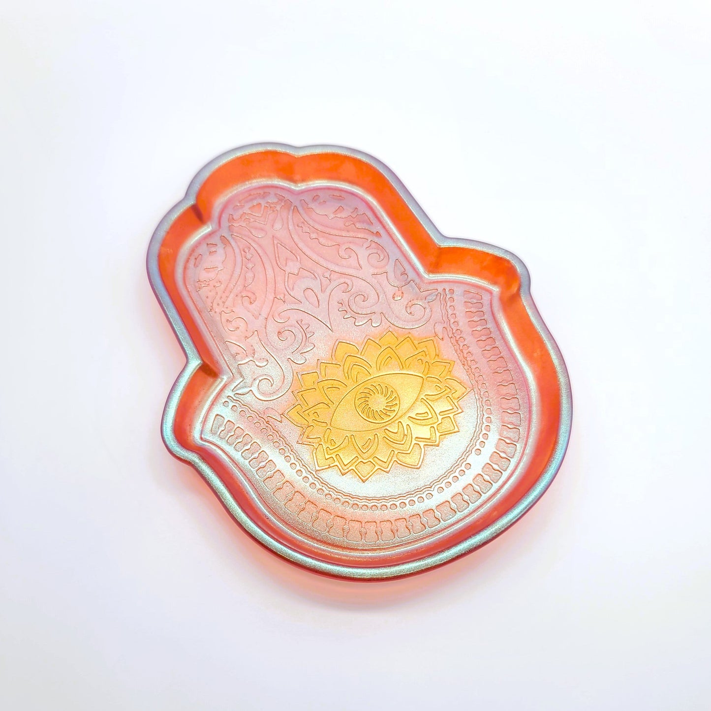 Hamsa Hand Trinket Dish - Made with Resin & Color-Shift Mica