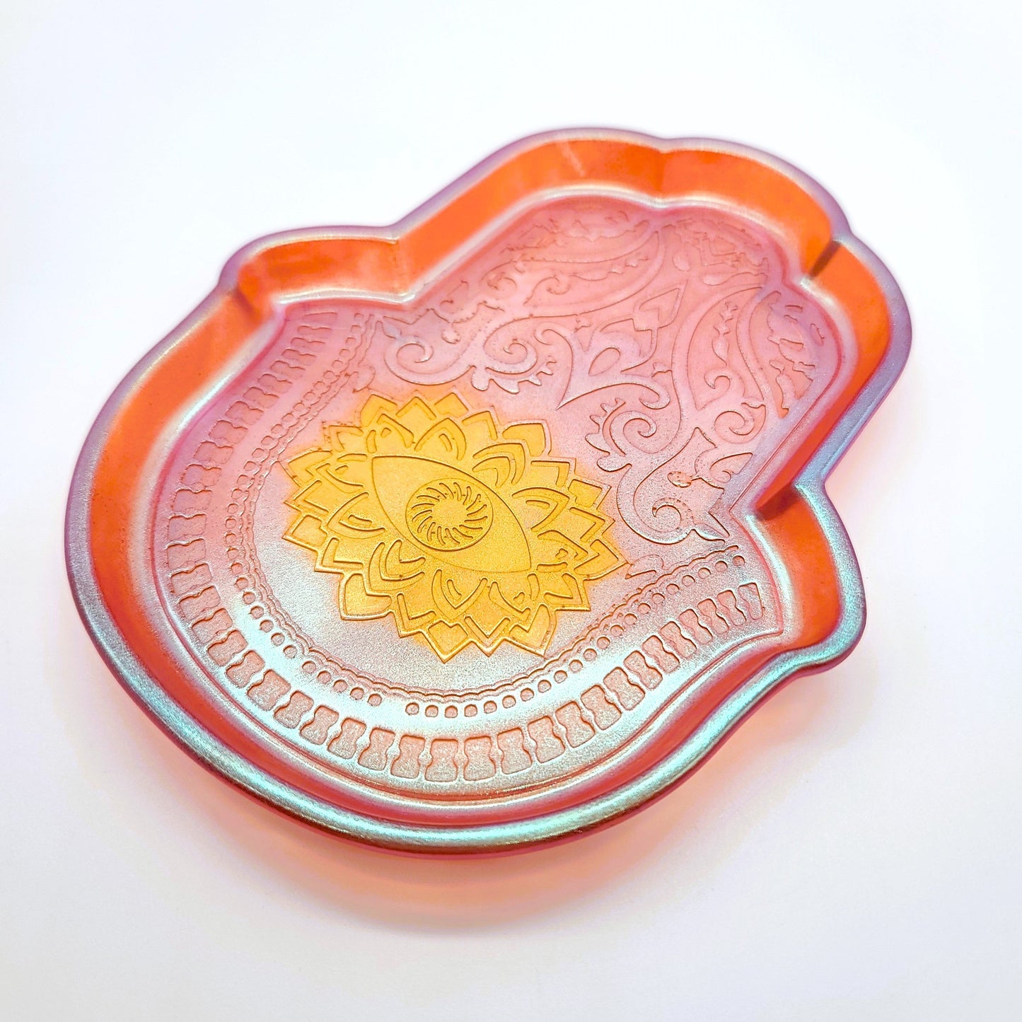 Hamsa Hand Trinket Dish - Made with Resin & Color-Shift Mica