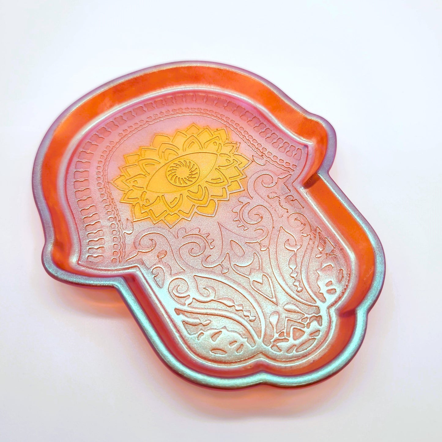 Hamsa Hand Trinket Dish - Made with Resin & Color-Shift Mica