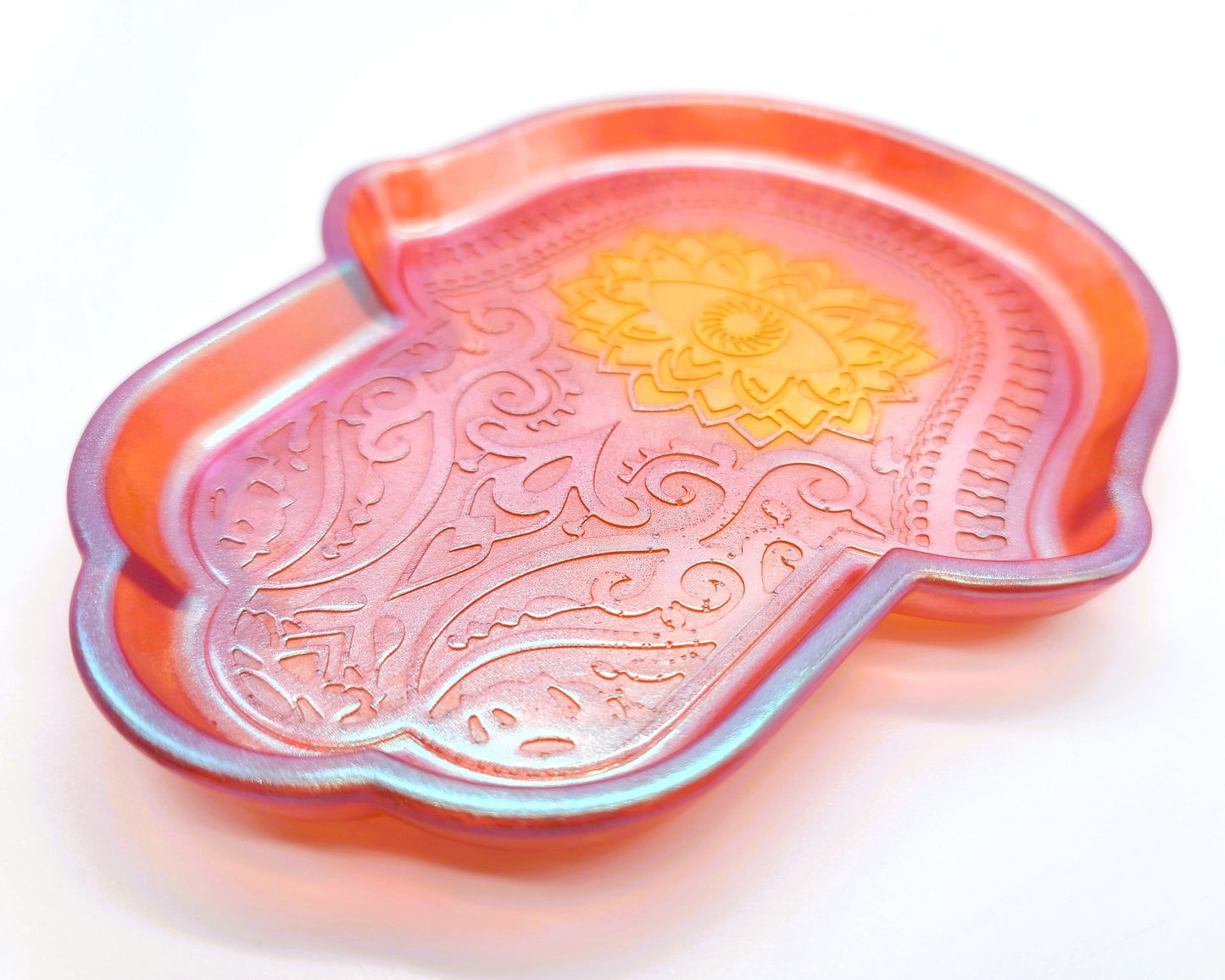 Hamsa Hand Trinket Dish - Made with Resin & Color-Shift Mica