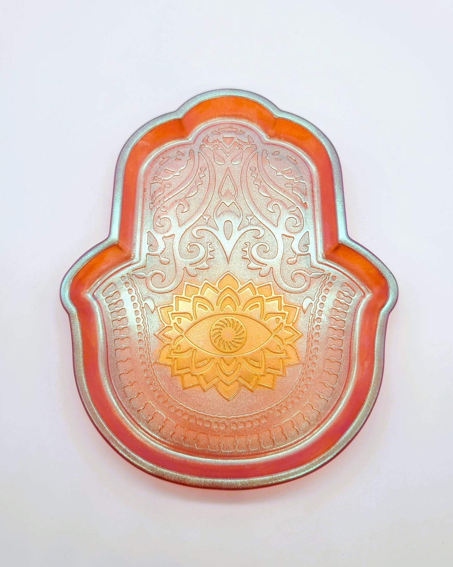 Hamsa Hand Trinket Dish - Made with Resin & Color-Shift Mica
