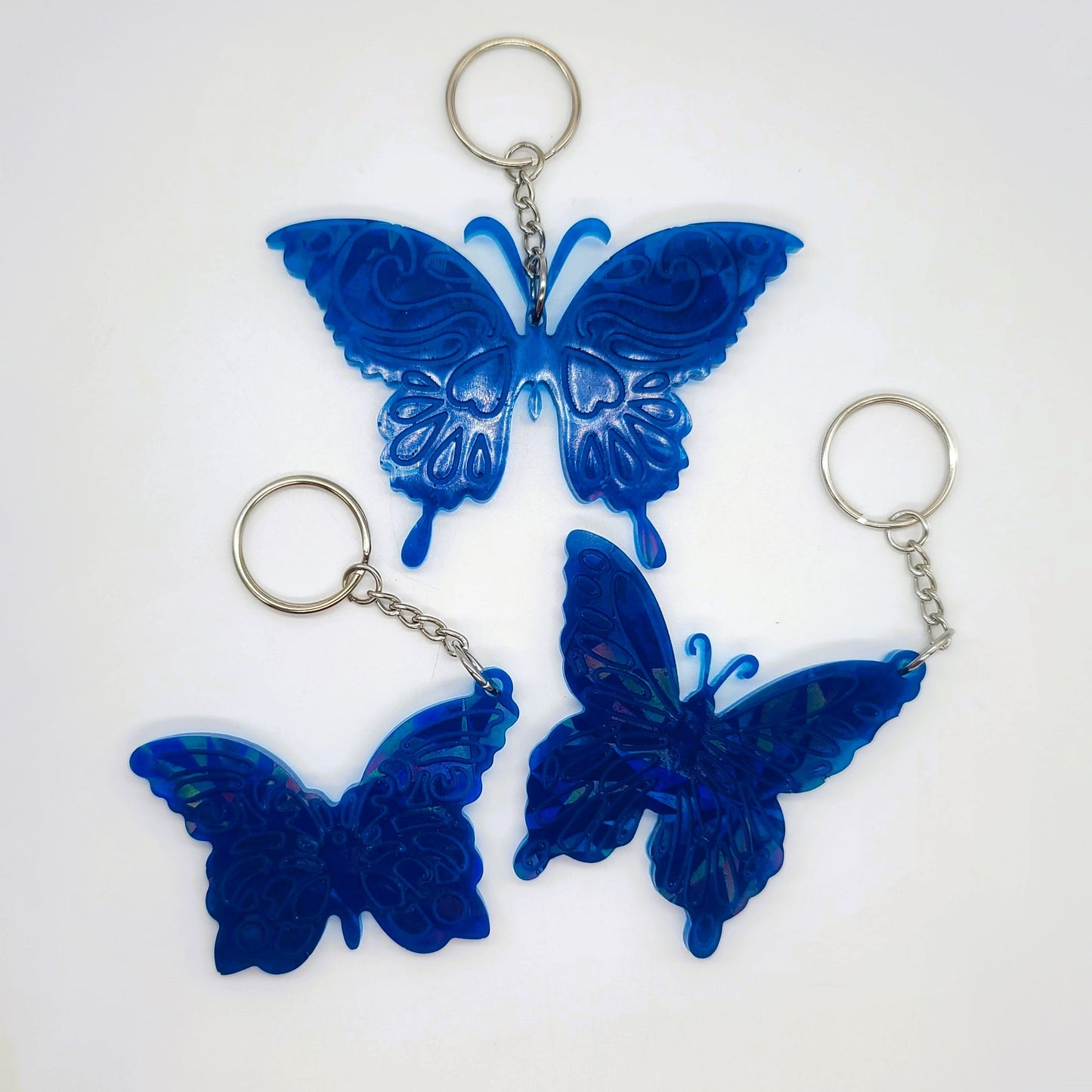 Holographic Resin Dark Blue Butterfly Key Chain