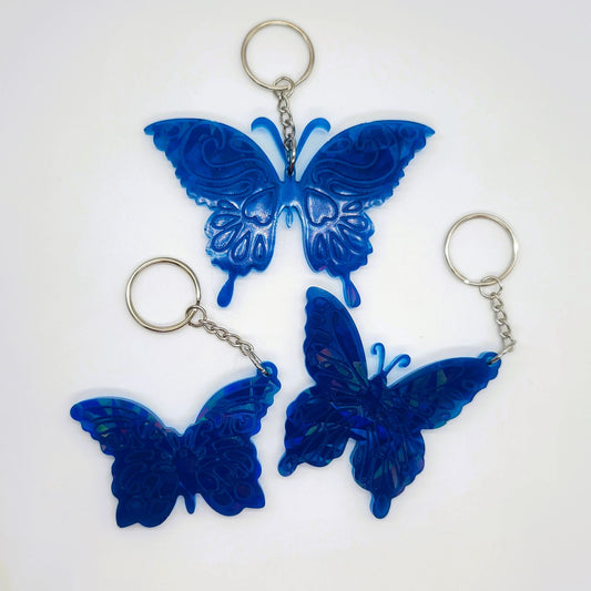 Holographic Resin Dark Blue Butterfly Key Chain