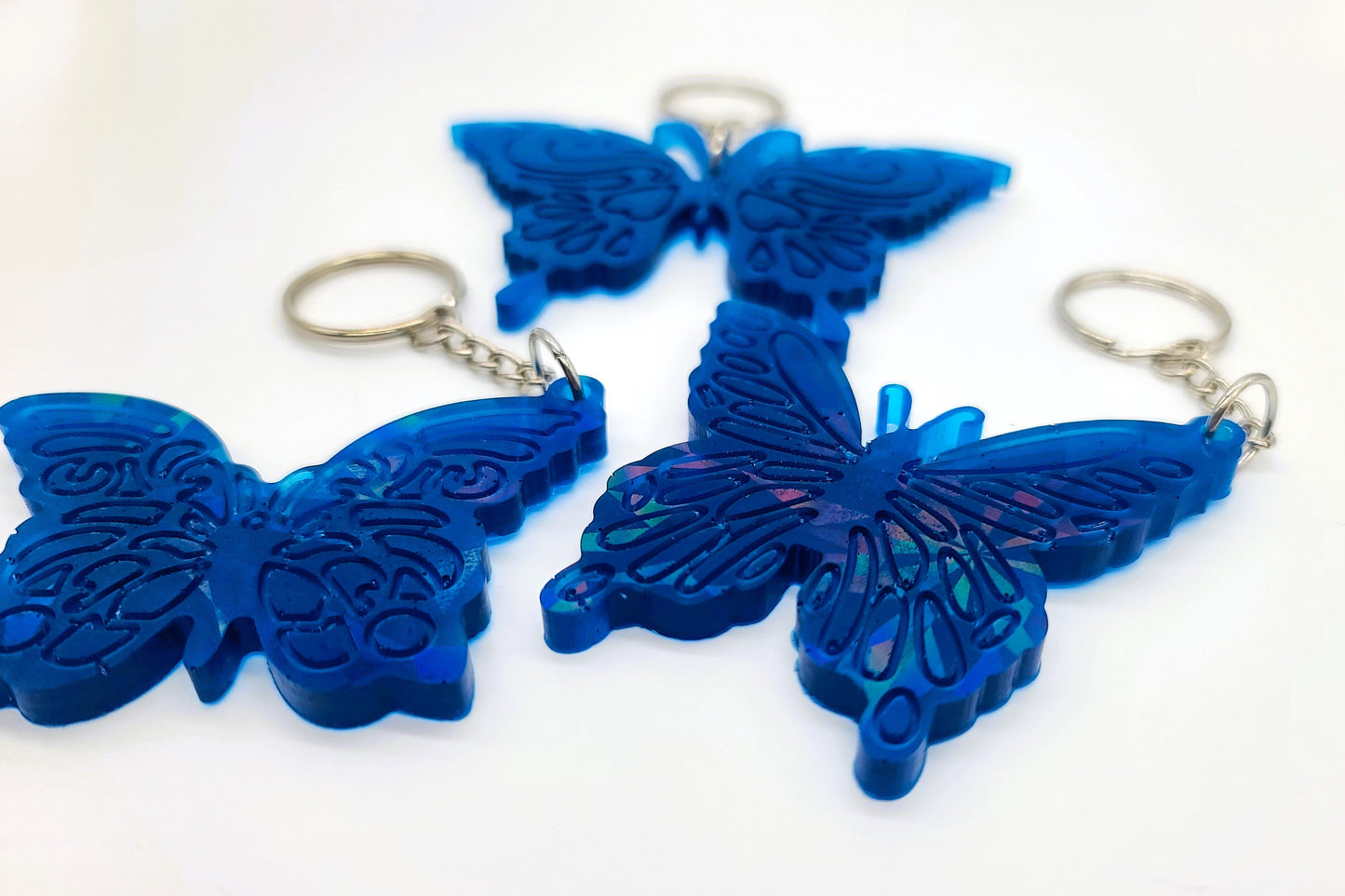 Holographic Resin Dark Blue Butterfly Key Chain