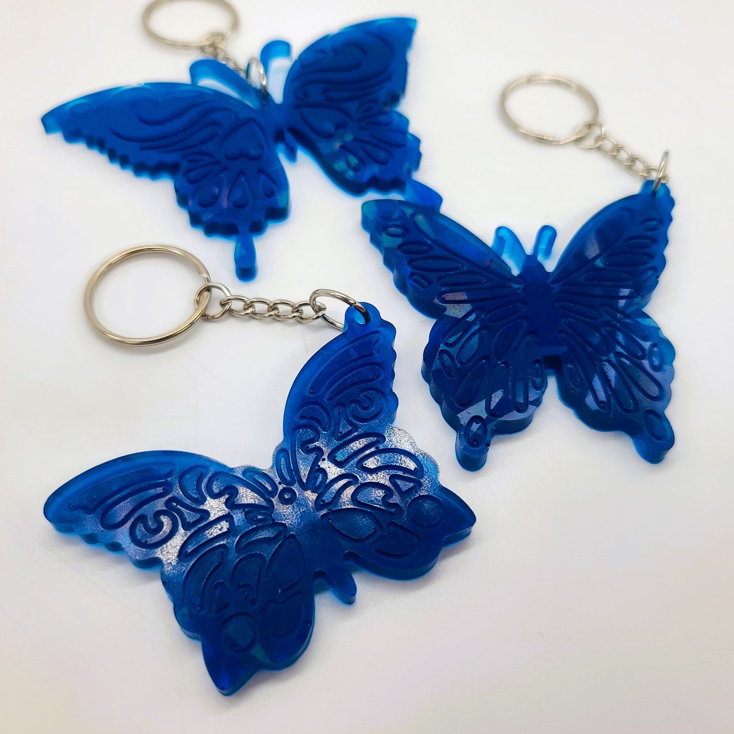 Holographic Resin Dark Blue Butterfly Key Chain