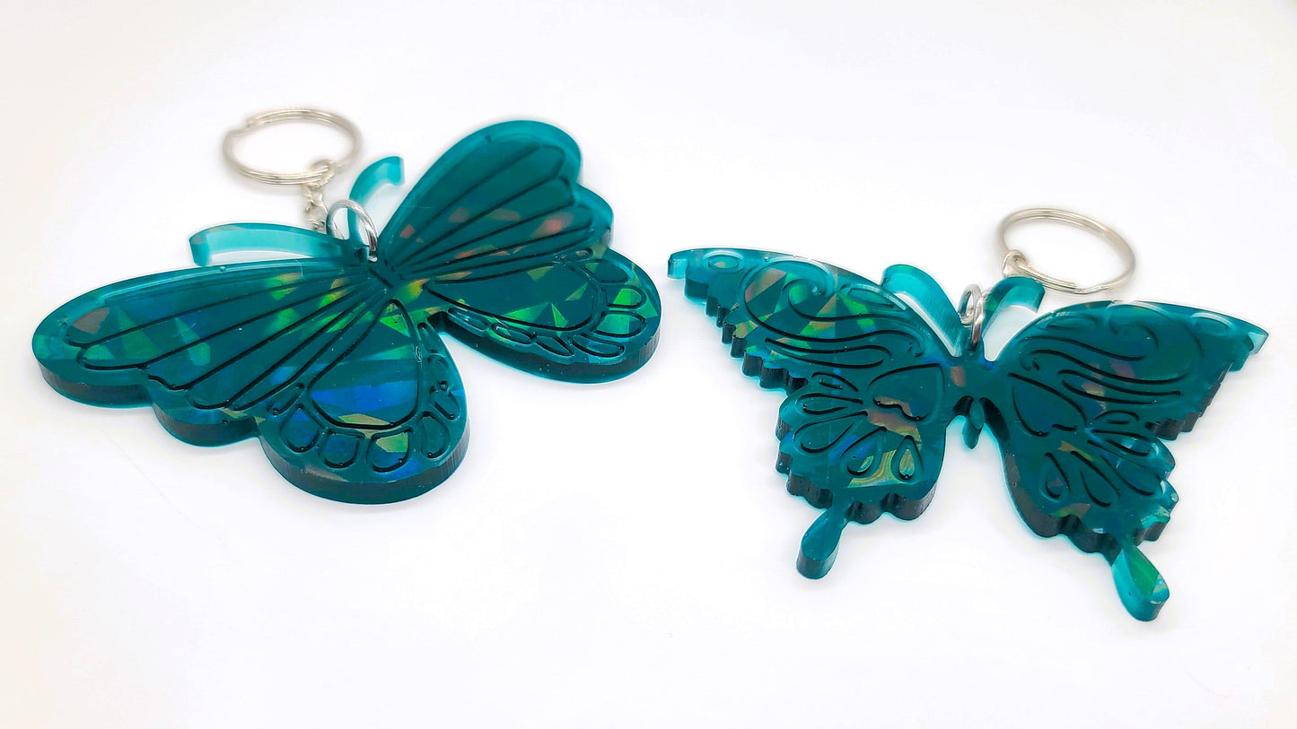 Holographic Resin Dark Teal Butterfly Key Chain