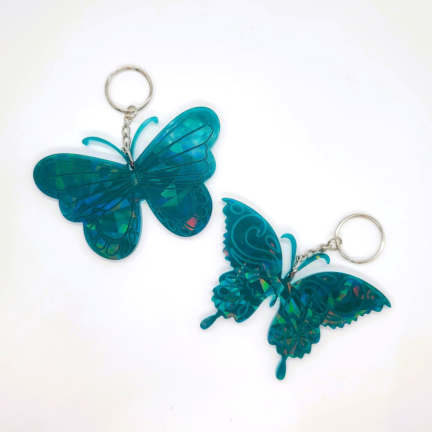 Holographic Resin Dark Teal Butterfly Key Chain