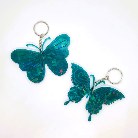 Holographic Resin Dark Teal Butterfly Key Chain