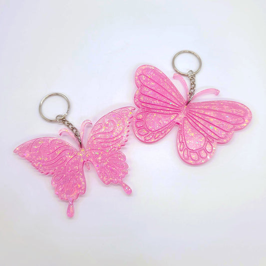 Holographic Resin Pink Butterfly Key Chain