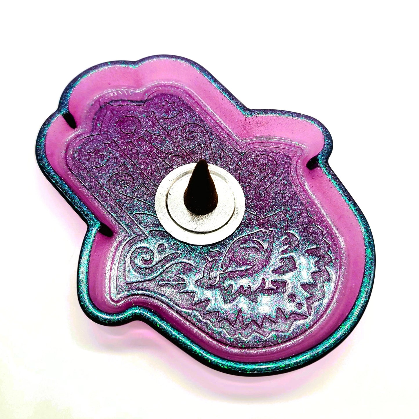 Hamsa Hand Trinket Dish - Made with Resin & Color-Shift Mica
