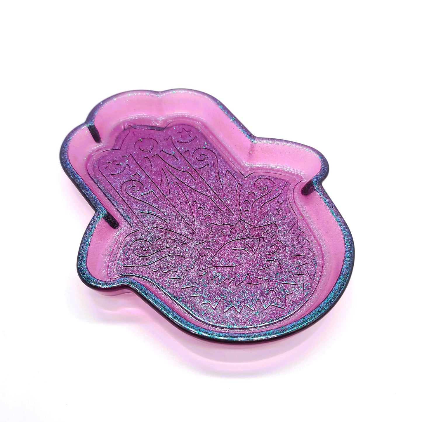 Hamsa Hand Trinket Dish - Made with Resin & Color-Shift Mica