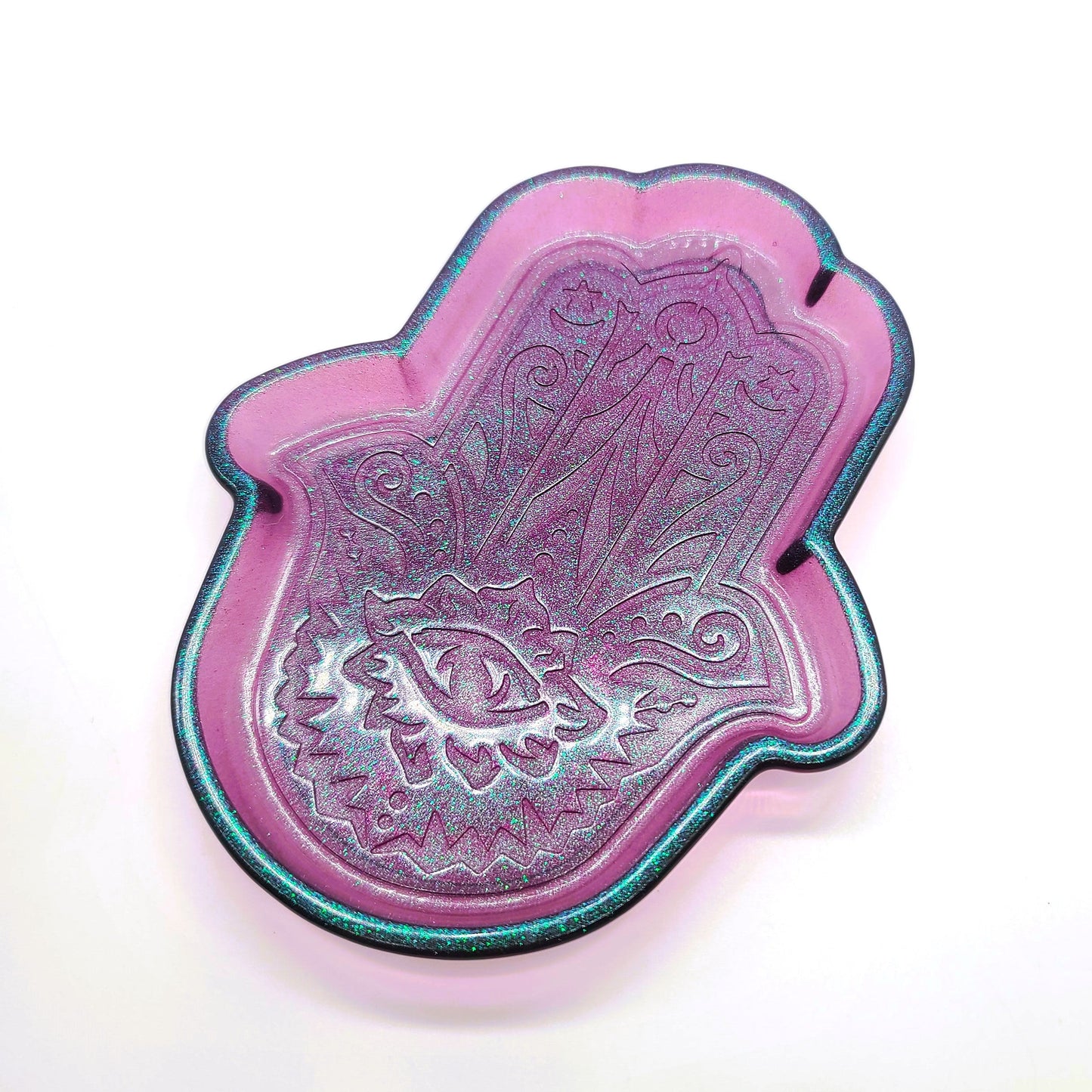 Hamsa Hand Trinket Dish - Made with Resin & Color-Shift Mica