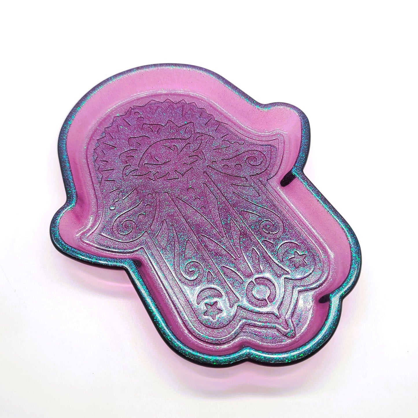 Hamsa Hand Trinket Dish - Made with Resin & Color-Shift Mica