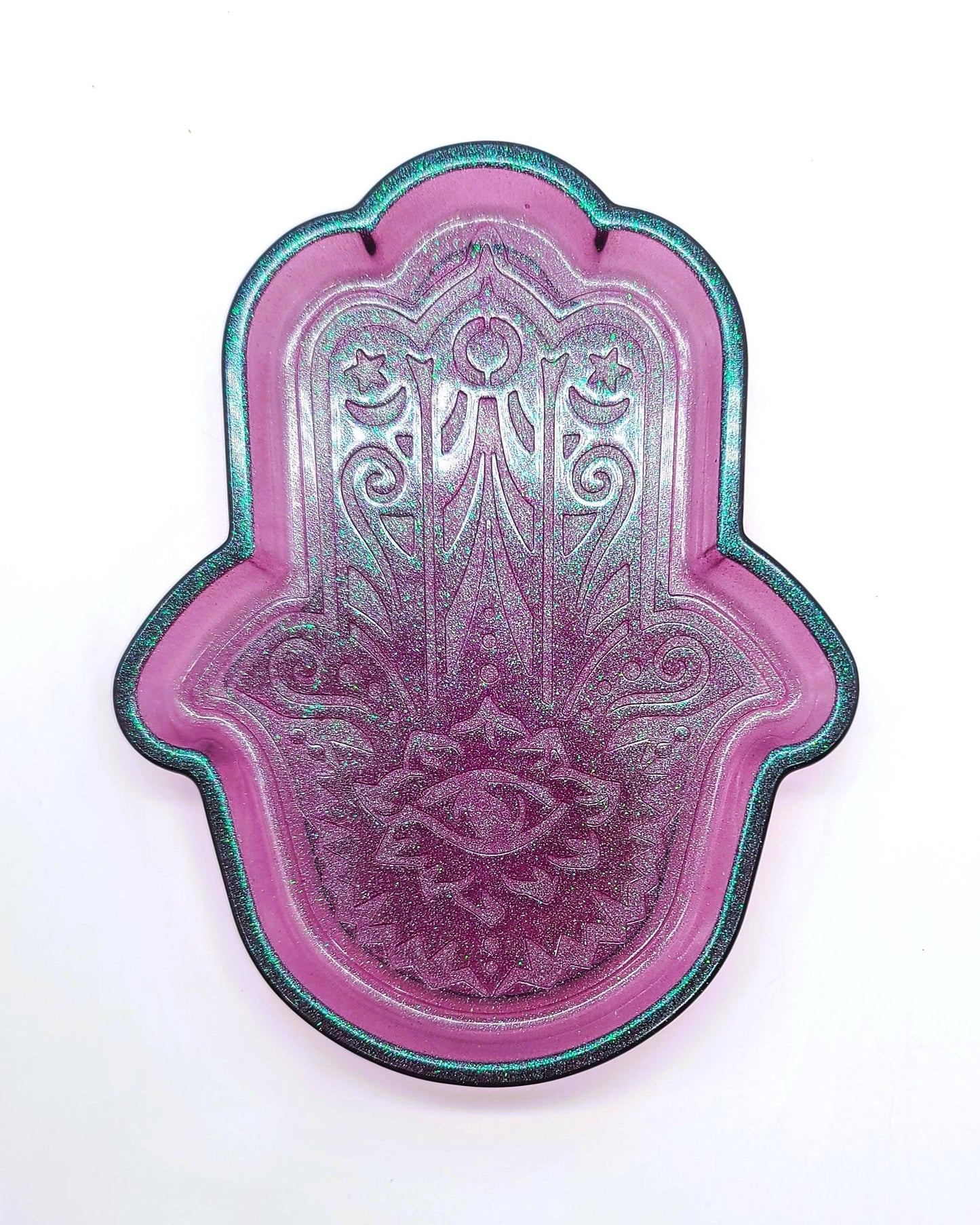 Hamsa Hand Trinket Dish - Made with Resin & Color-Shift Mica
