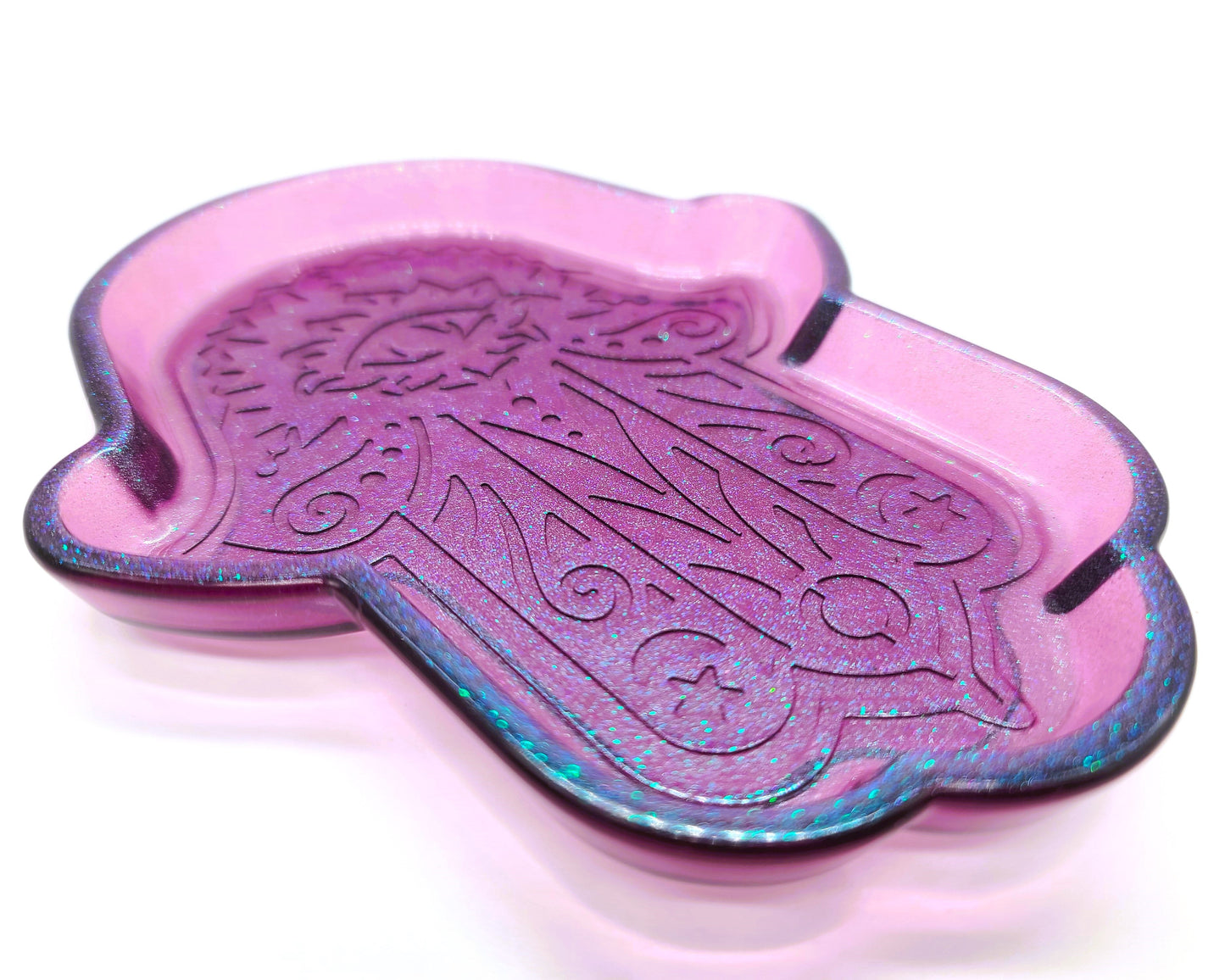 Hamsa Hand Trinket Dish - Made with Resin & Color-Shift Mica
