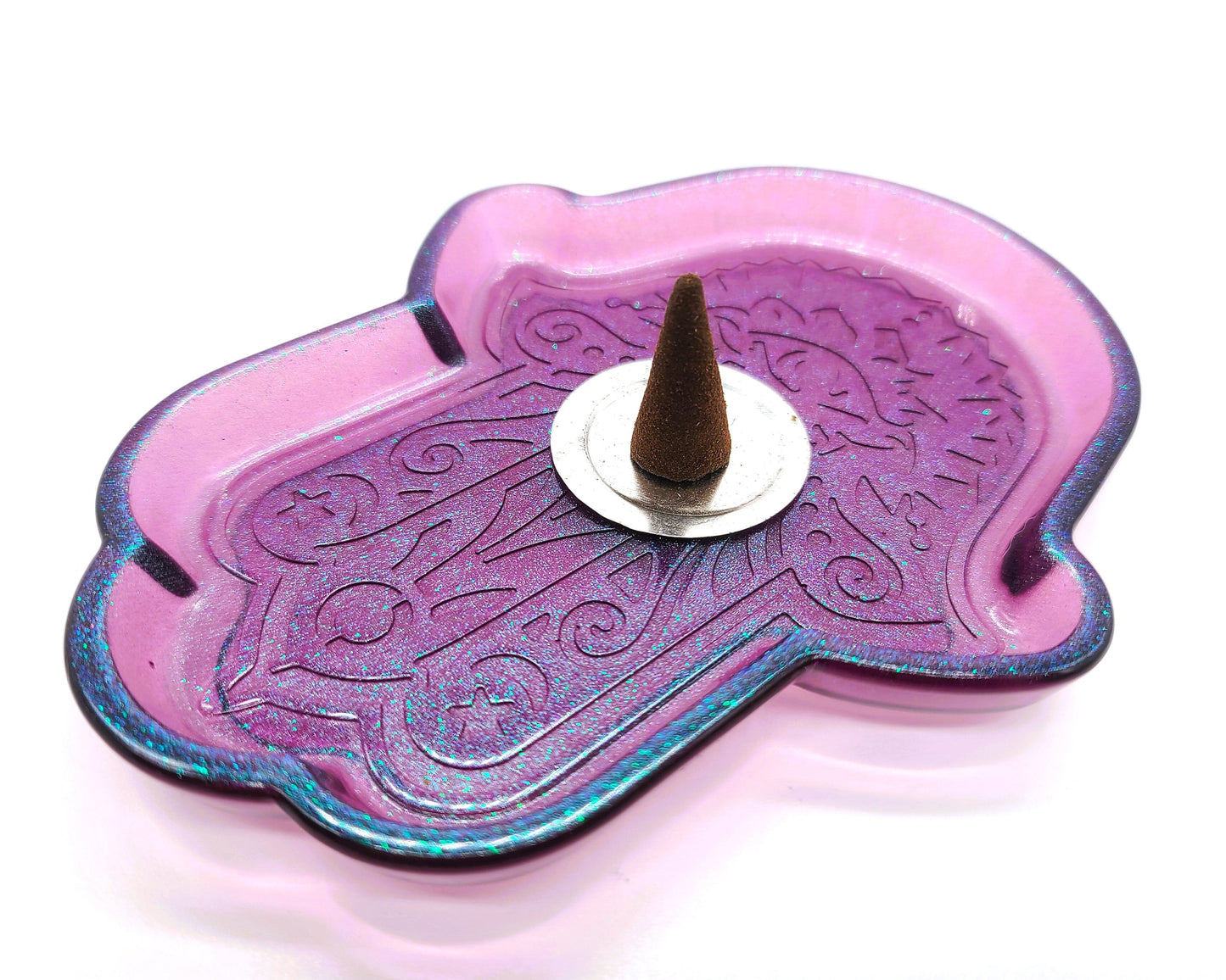 Hamsa Hand Trinket Dish - Made with Resin & Color-Shift Mica