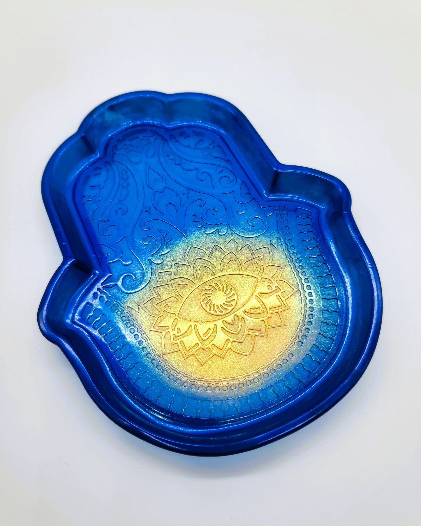 Hamsa Hand Trinket Dish - Made with Resin & Color-Shift Mica