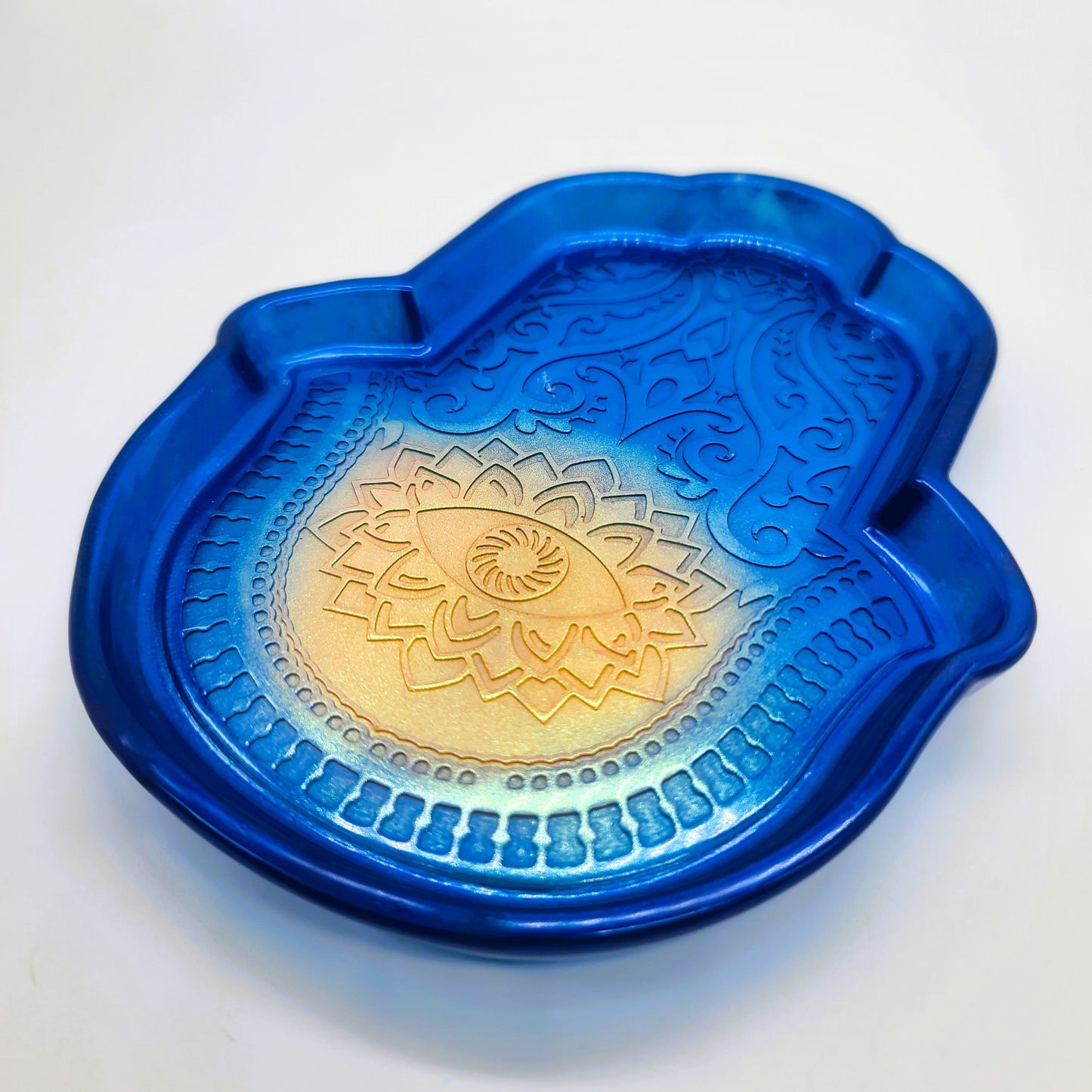 Hamsa Hand Trinket Dish - Made with Resin & Color-Shift Mica