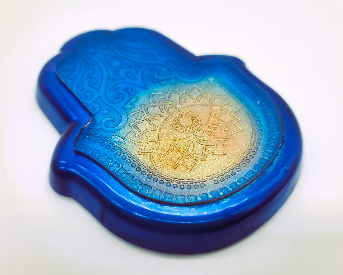 Hamsa Hand Trinket Dish - Made with Resin & Color-Shift Mica