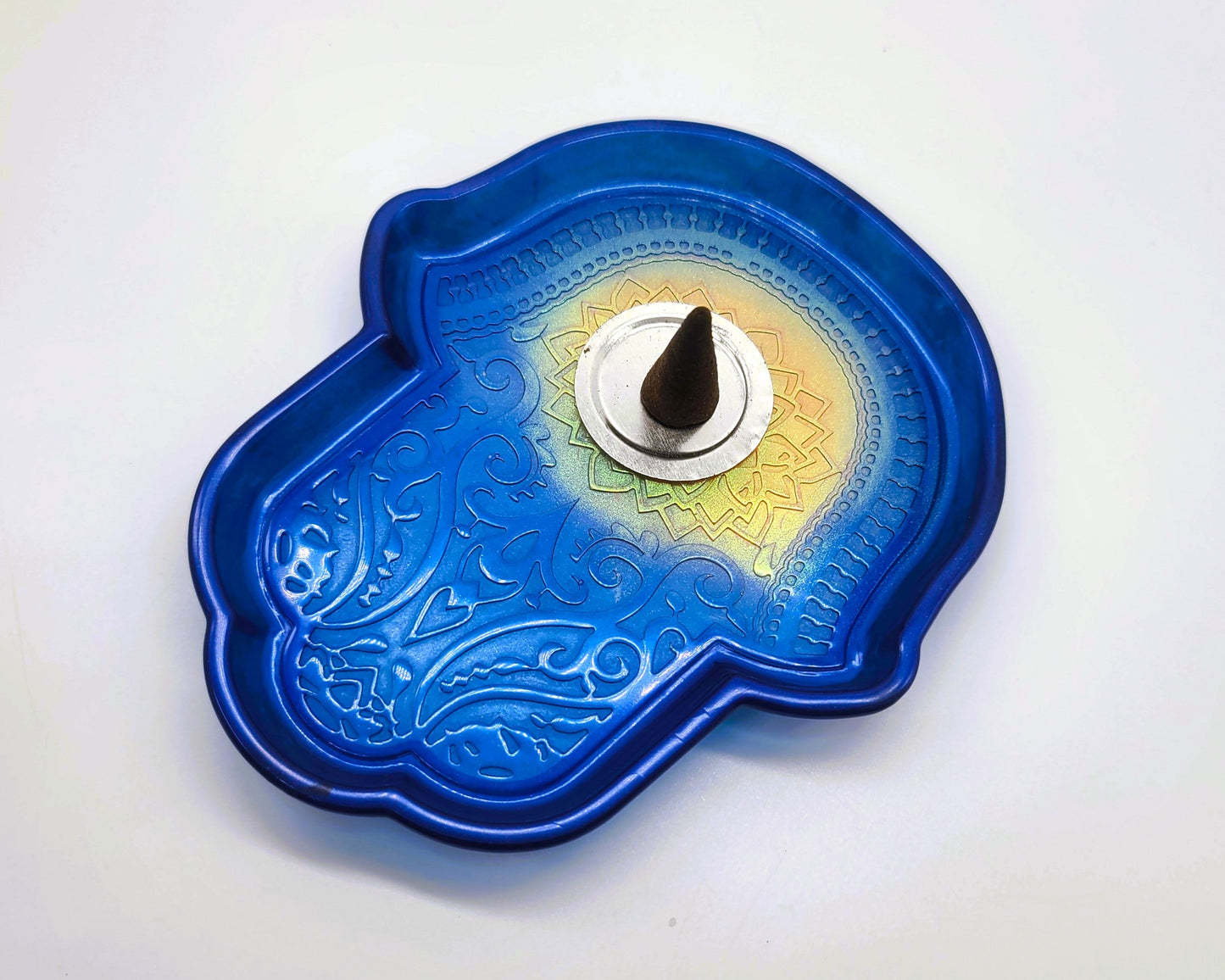 Hamsa Hand Trinket Dish - Made with Resin & Color-Shift Mica