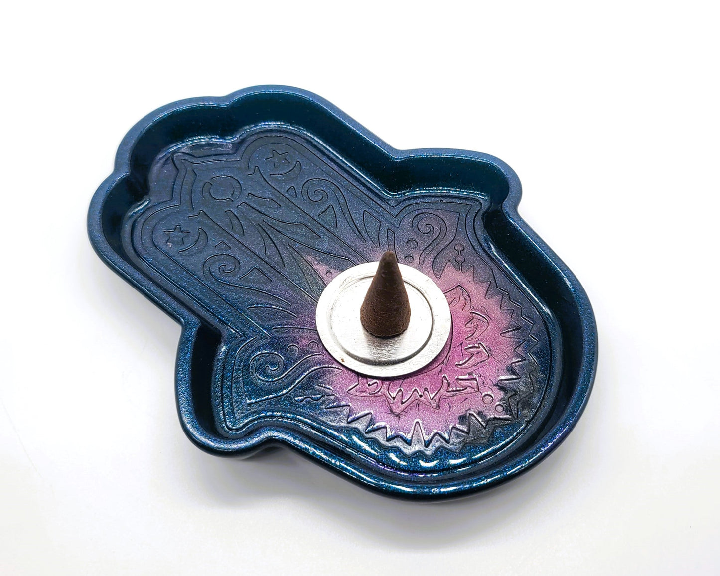 Hamsa Hand Trinket Dish - Made with Resin & Color-Shift Mica